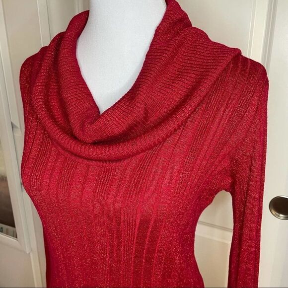 United States Sweater Red Metallic Cowl Neck S - Picture 2 of 10
